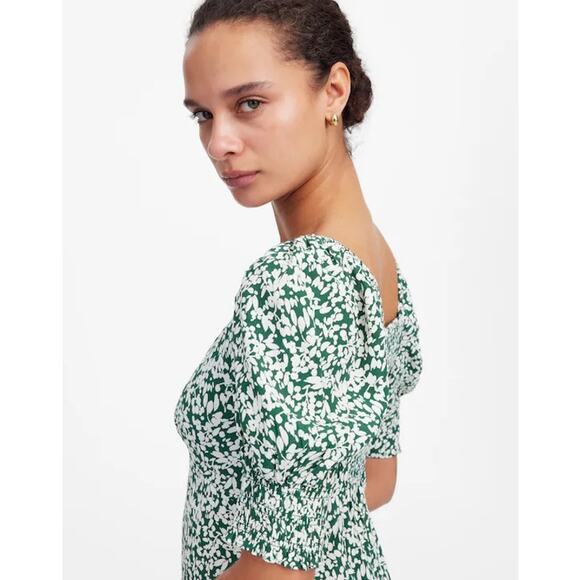 NWOT Madewell Seamed V-Neck Mini Dress in Abstract Leaf Kelly Verdant Size 0 - Picture 5 of 9